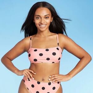 XHILARATION WOMEN'S POLKA DOT BANDEAU BIKINI TOP PINK / BLACK XL